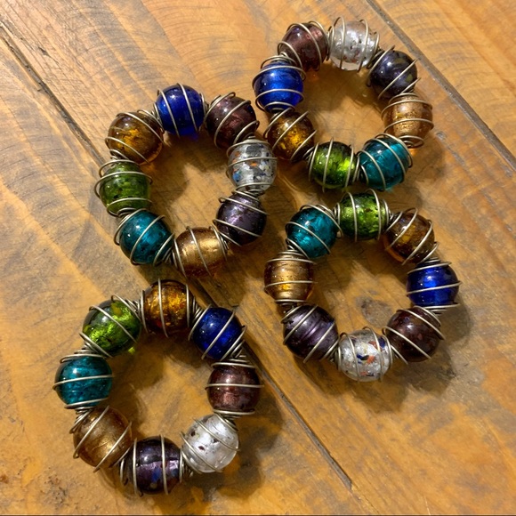 Wire Wrapped Multicolor Glass Beaded Napkin Rings - Picture 3 of 10